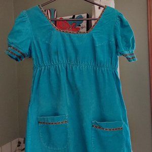 Vintage Corduroy Aqua Mini Dress with Trim - Great for Halloween!
